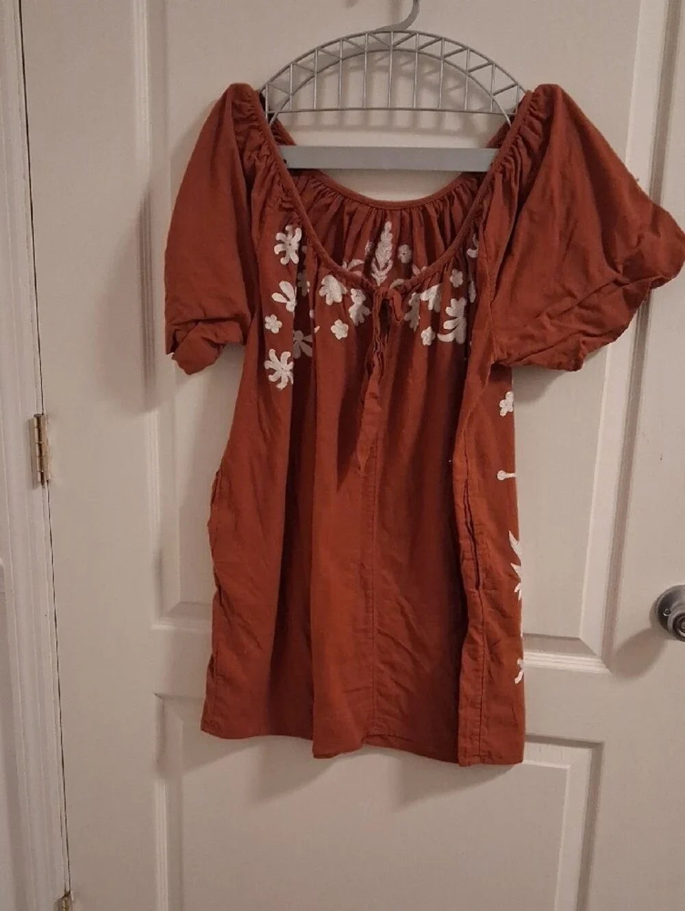 Free People Rust Tunic with White Floral Embroidery